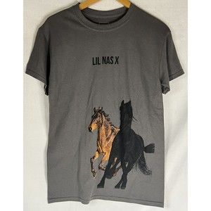 Lil Nas X Shirt Men's Size Small Horses Gray Brown Black Horse NWOT